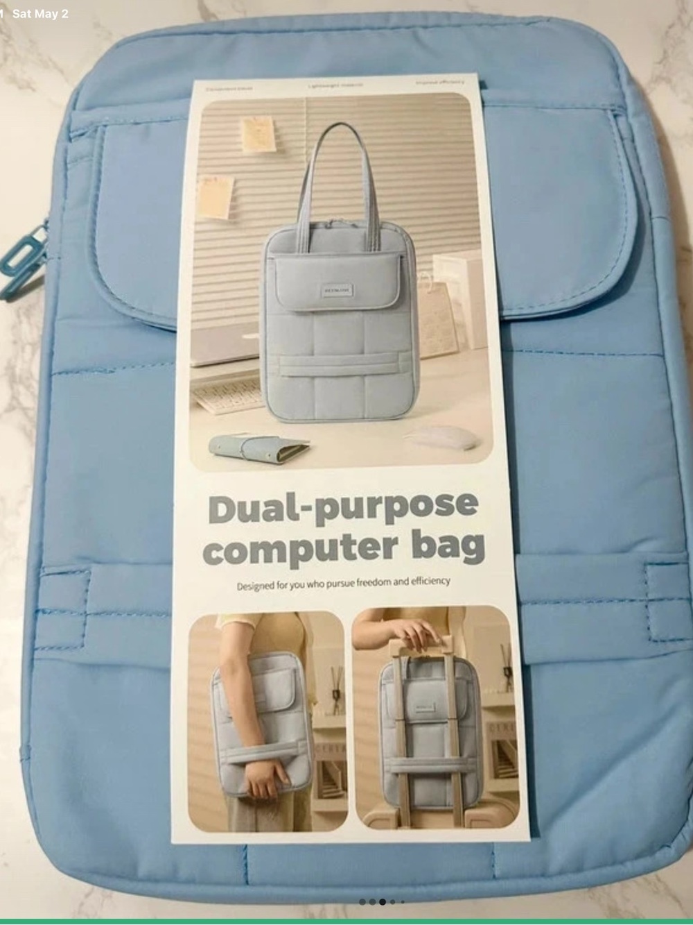 “NWT” Women’s Dual Purpose Computer Bag.  Light Blue/Grey (14”H X 10”L X 1”W)